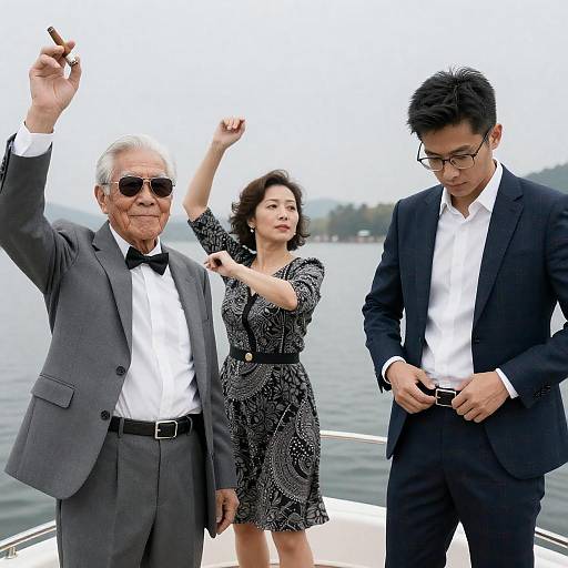 Joyful Moment on a Lake Boat