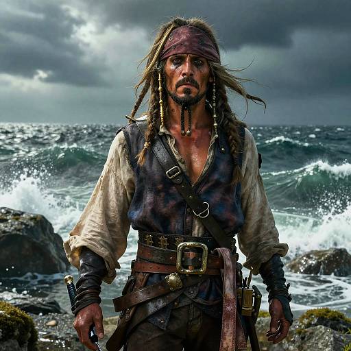 Weathered Sea Captain by Stormy Shore