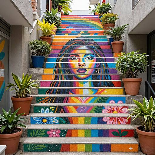Colorful Rainbow Portrait Street Mural