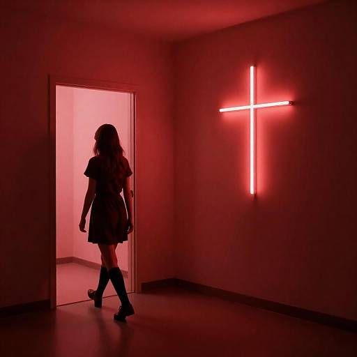 Enigmatic Girl in a Red-Lit Room