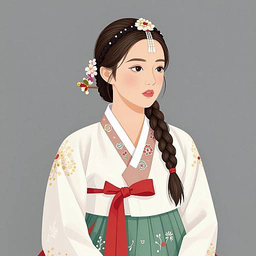 Modern Korean Woman in Elegant Hanbok