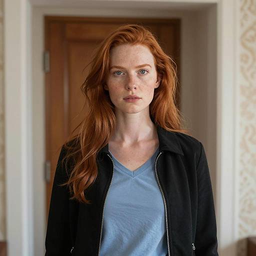 Portrait of a Red-Haired Woman in Doorway