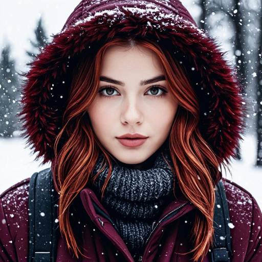 Woman in Maroon Winter Coat in Snow Woman in Maroon Winter Coat in Snow