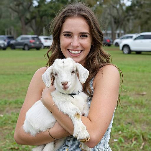Woman Holding Baby Goat Outdoors