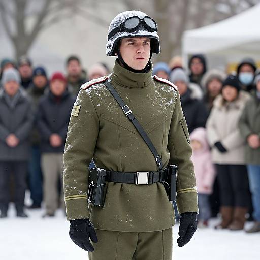 Man in Snow Army Uniform