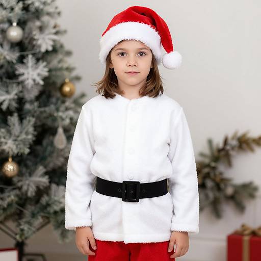 White Santa Outfit with Christmas Tree