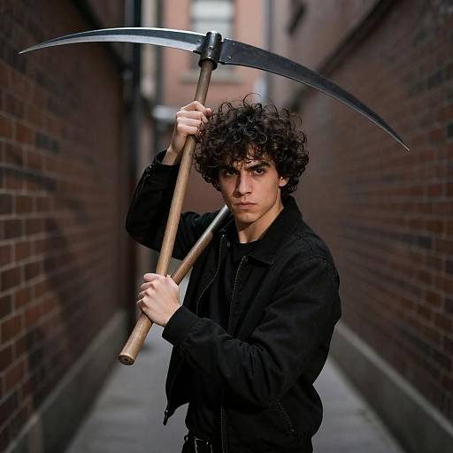 Intense Young Man in Dim Alleyway