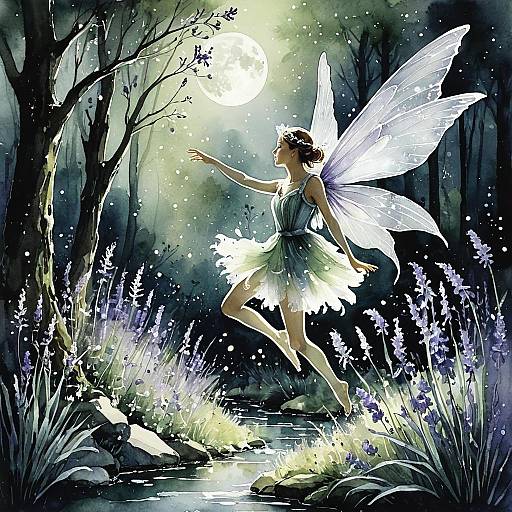 Ethereal Garden Fairy Dancing in Moonlit Forest