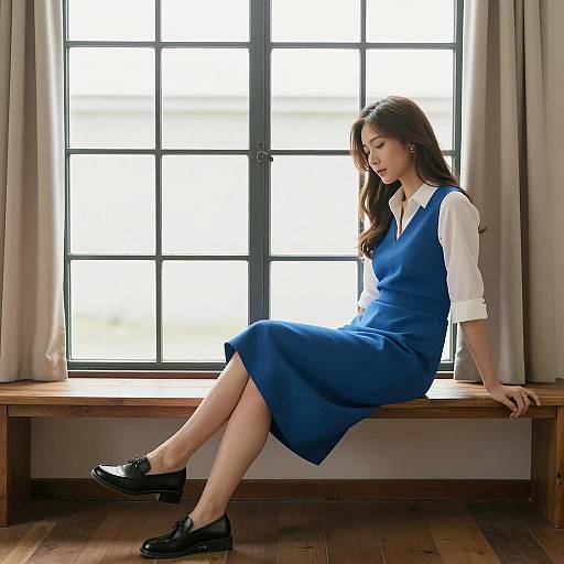 Contemplative Asian Woman on Bench