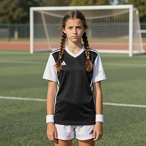 Young Girl Soccer Player in Black and White Jersey