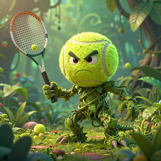 Fierce Jungle Creature with Tennis Racket