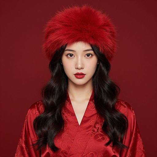 Portrait of Woman in Red Fur Hat