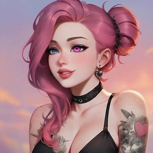 Pink-Haired Tattooed Beauty in Black