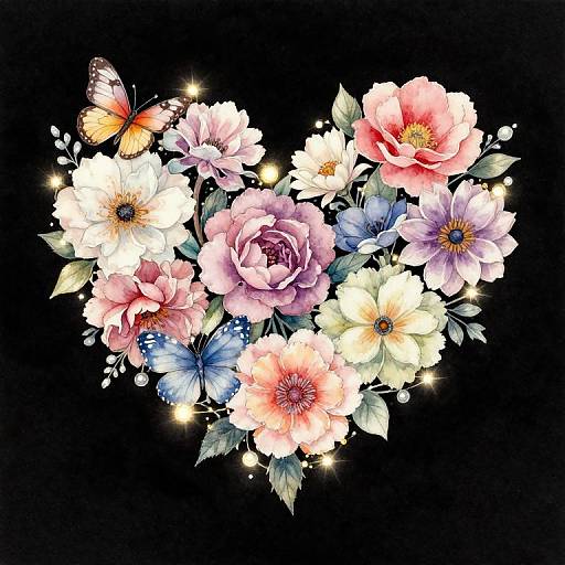 Watercolor Heart with Flowers and Magic