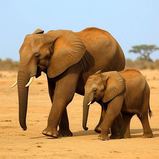 Sunlit African Elephants on Plain