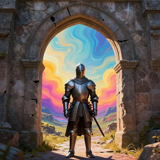 Medieval Knight Before Surreal Archway