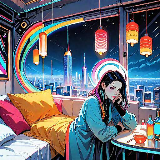 Vibrant Sci-Fi Indoor Night Cityscape