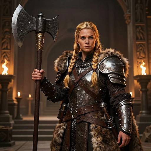 Proud Female Dwarf Shieldmaiden in Battle Armor