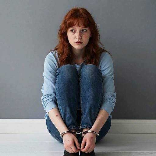 Pensive Woman in Cuffed Reflection