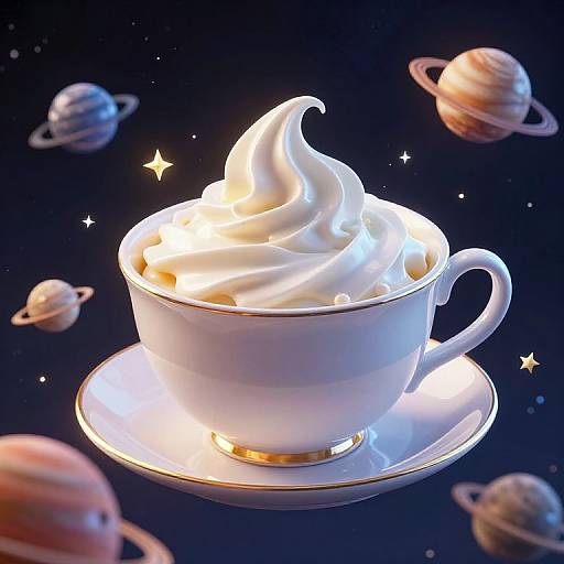 Surreal Teacup in Space with Cosmic Cream