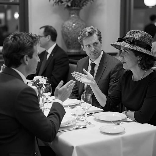 Elegant Restaurant Scene in Black and White