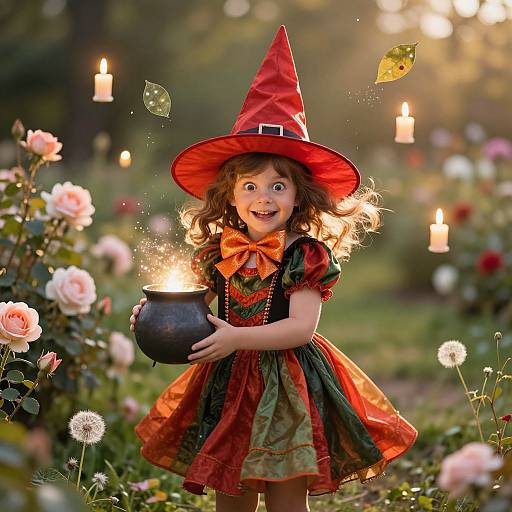Whimsical Child Witch in Magical Garden