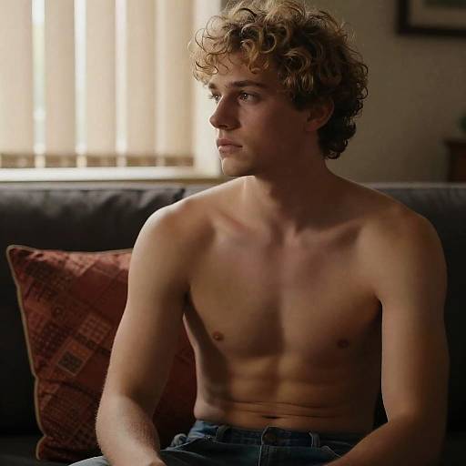 Serious Young Man on Dark Couch