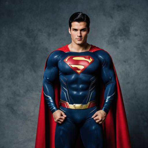 Muscular Man in Superman Costume with Red Cape