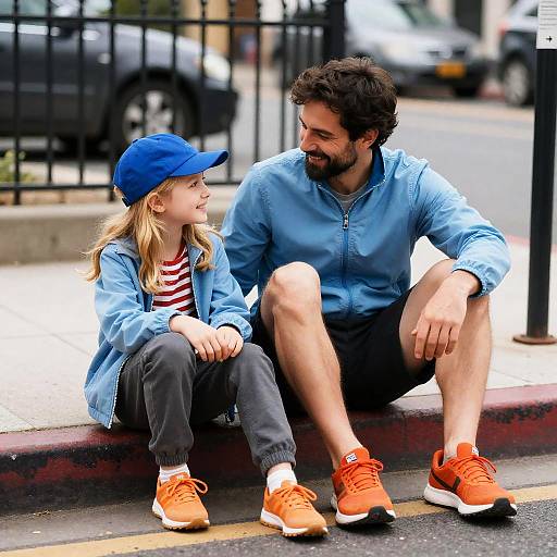 Father and Daughter Curbside Bonding Moment