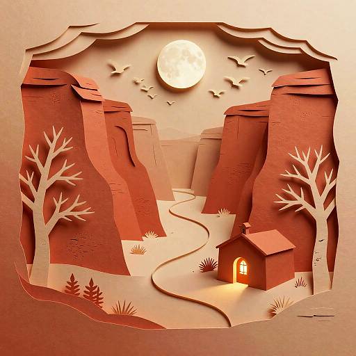 Paper Cut Desert Canyon Scene