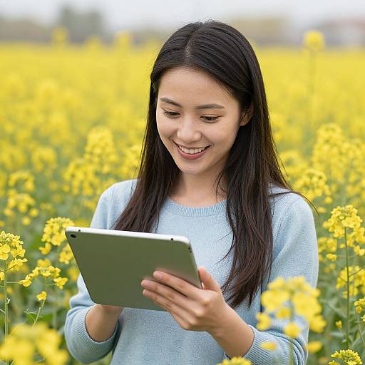 Radiant Woman Embracing Digital Connectivity