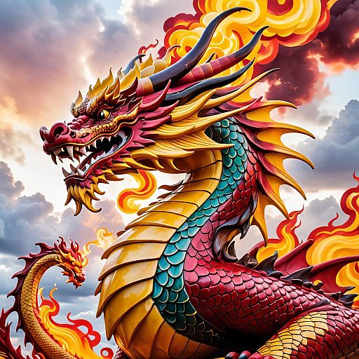 Majestic Dragon Statue in Fiery Atmosphere Majestic Dragon Statue in Fiery Atmosphere