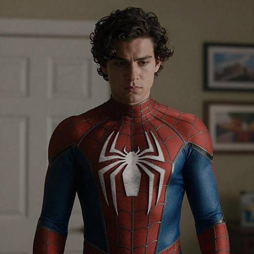 Serious Young Man in Spider-Man Costume