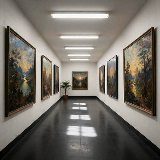 Art Gallery Corridor with Landscape Paintings