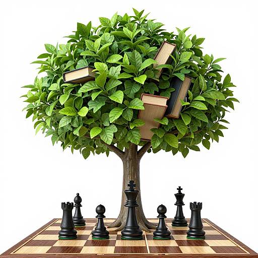 Books Tree Growing on Chessboard