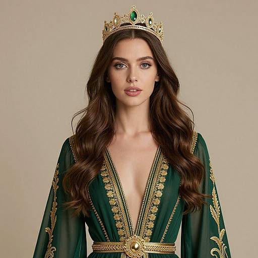 Regal Woman in Green Dress
