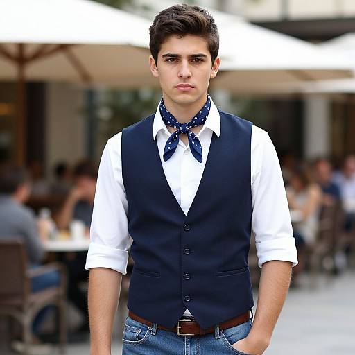 Confident Young Man at Outdoor Café