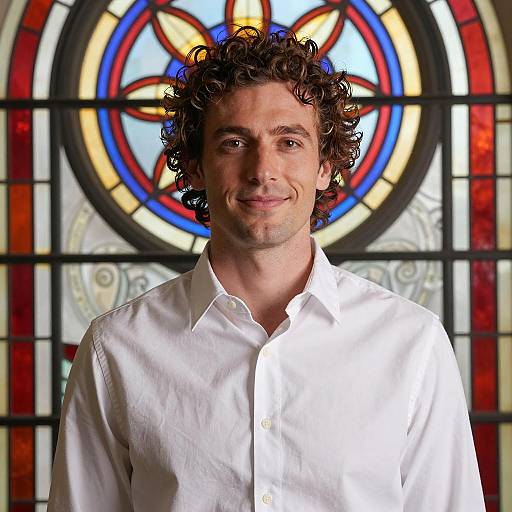 Smiling Man with Stained Glass Background