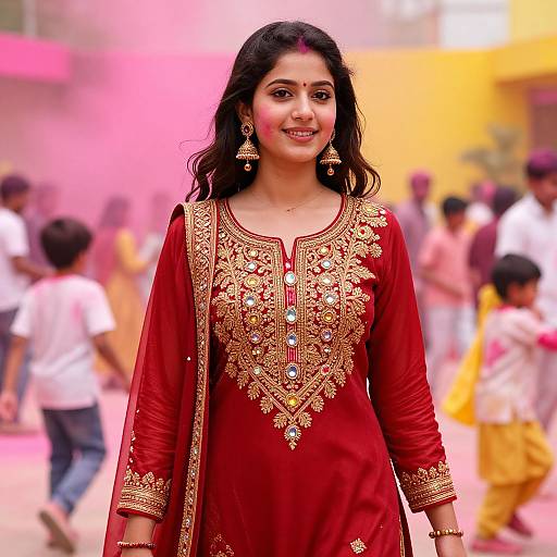 Festive Red Gold Salwar Suit