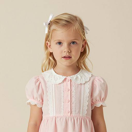 Blonde Girl in Pink Puffed Sleeve Dress