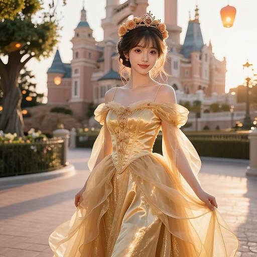 Golden Princess in Fairy-Tale Courtyard