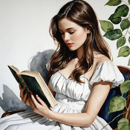 Young Woman Reading Book in White Dress