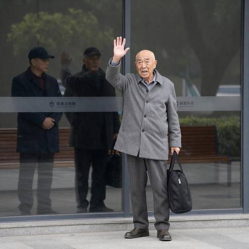 Intense Wave from a Bald Man Outdoors