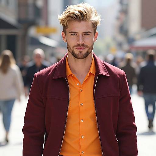 Confident Blonde Man in City