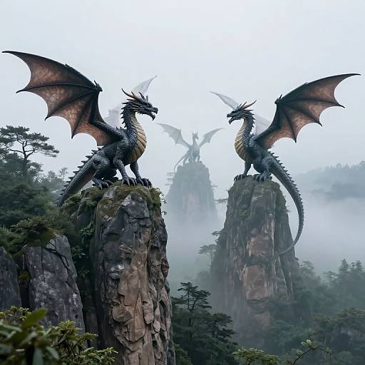 Majestic Winged Dragons on Rock