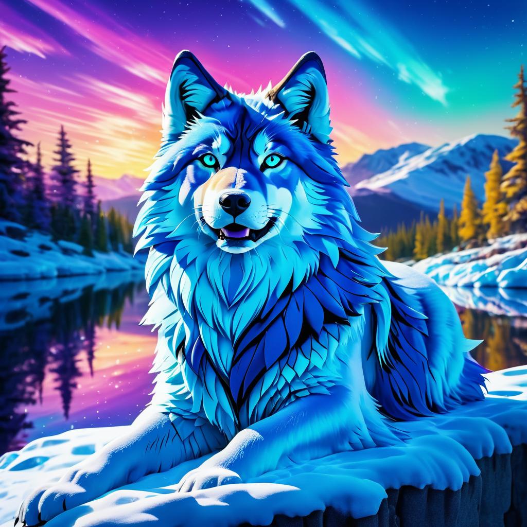 Majestic Azure Wolf Portrait in Sunset