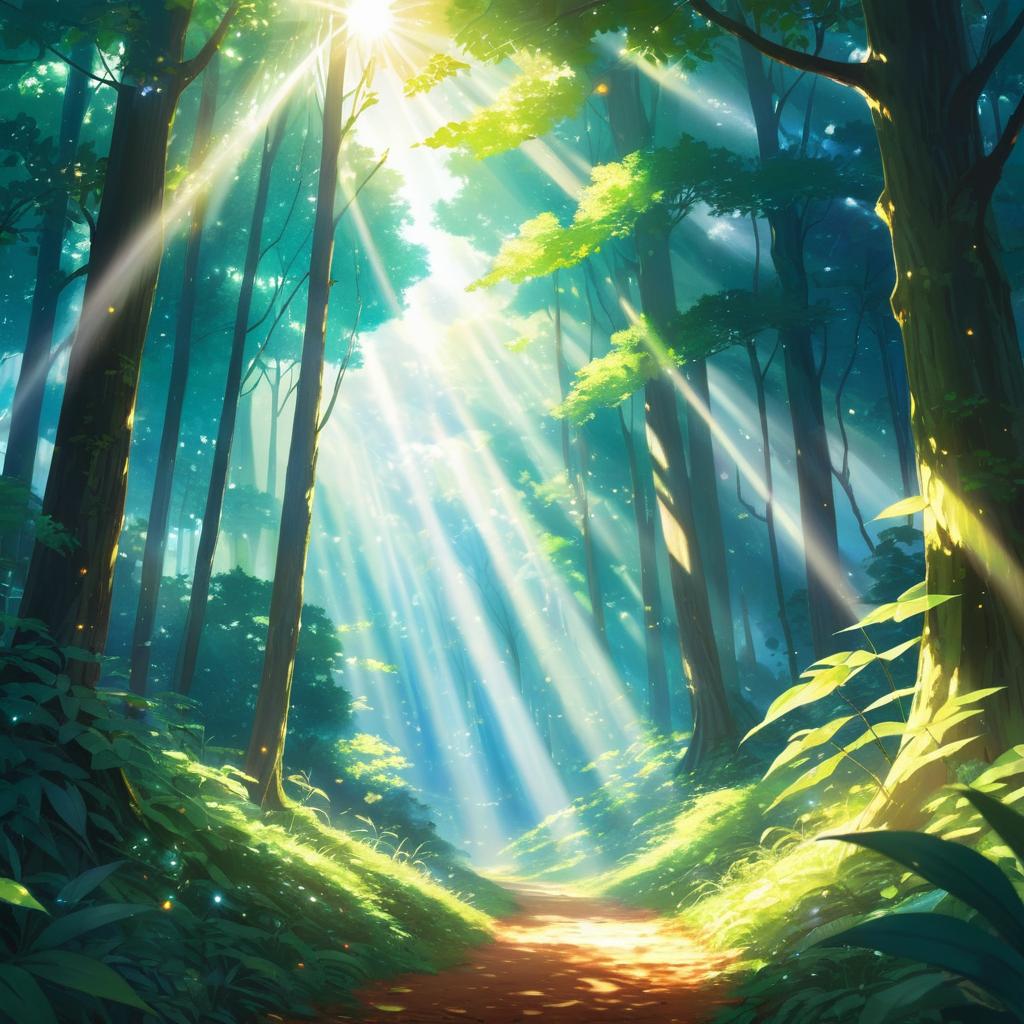 Vibrant Anime Forest with Sunlit Glow