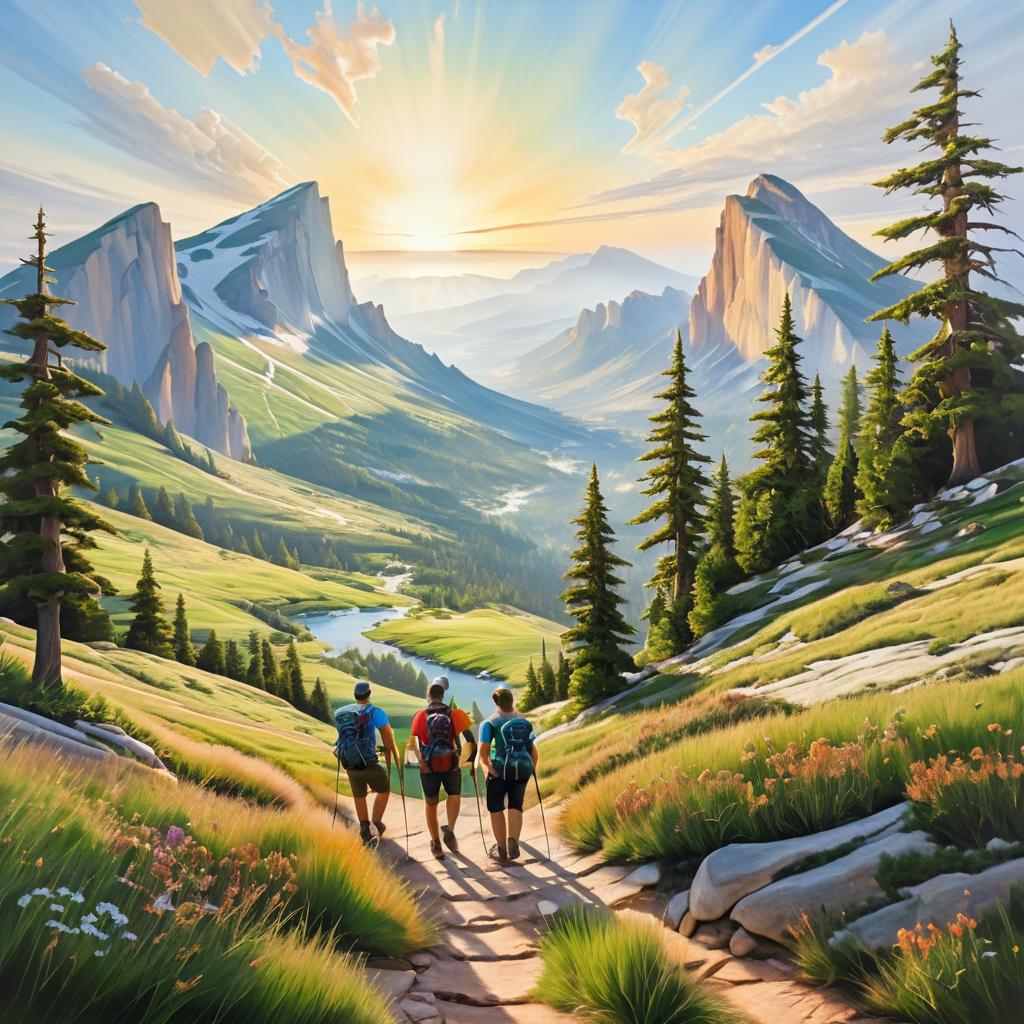 Friends Hiking in a Surreal Landscape