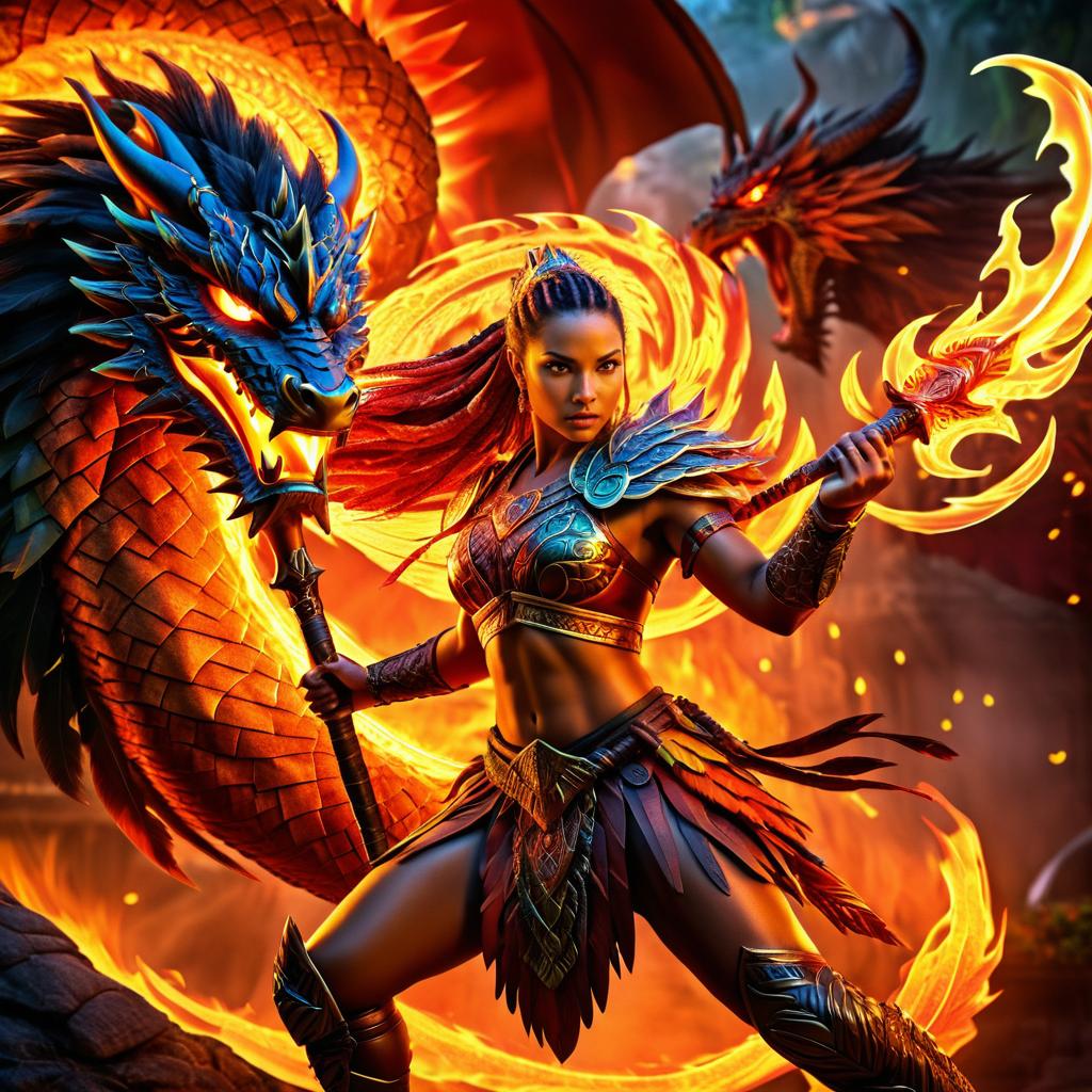 Fierce Amazon Warrior vs. Fiery Dragon