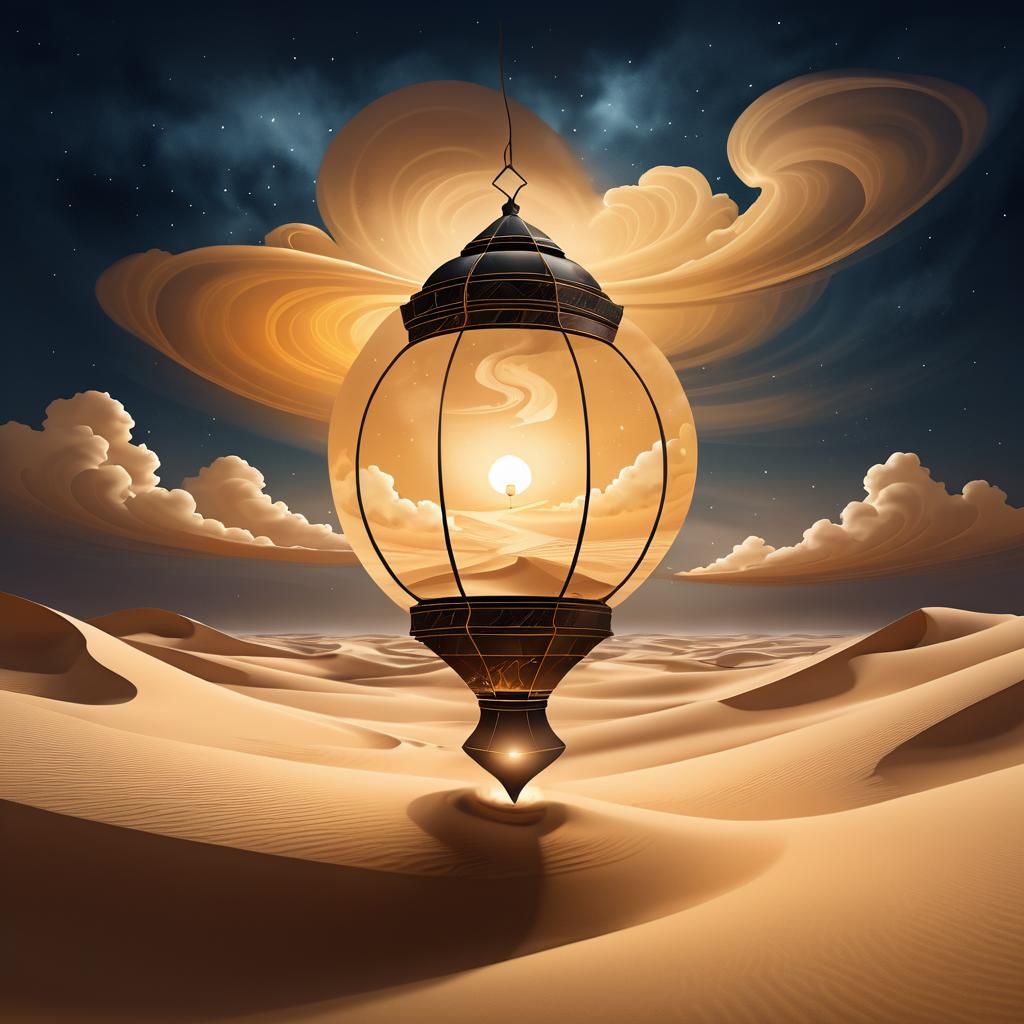 Mystical Floating Lantern in Desert Sands